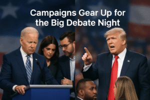 Joe Biden and Donald Trump campaign teams preparing for the first major 2024 debate with mock sessions and strategy discussions.