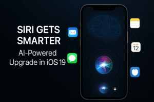 Apple Unveils Powerful AI-Powered Siri in iOS 19 with Smarter Features and Deeper Integration 2 AI-Powered Siri in iOS 19 displayed on iPhone with app integration and privacy features visualized
