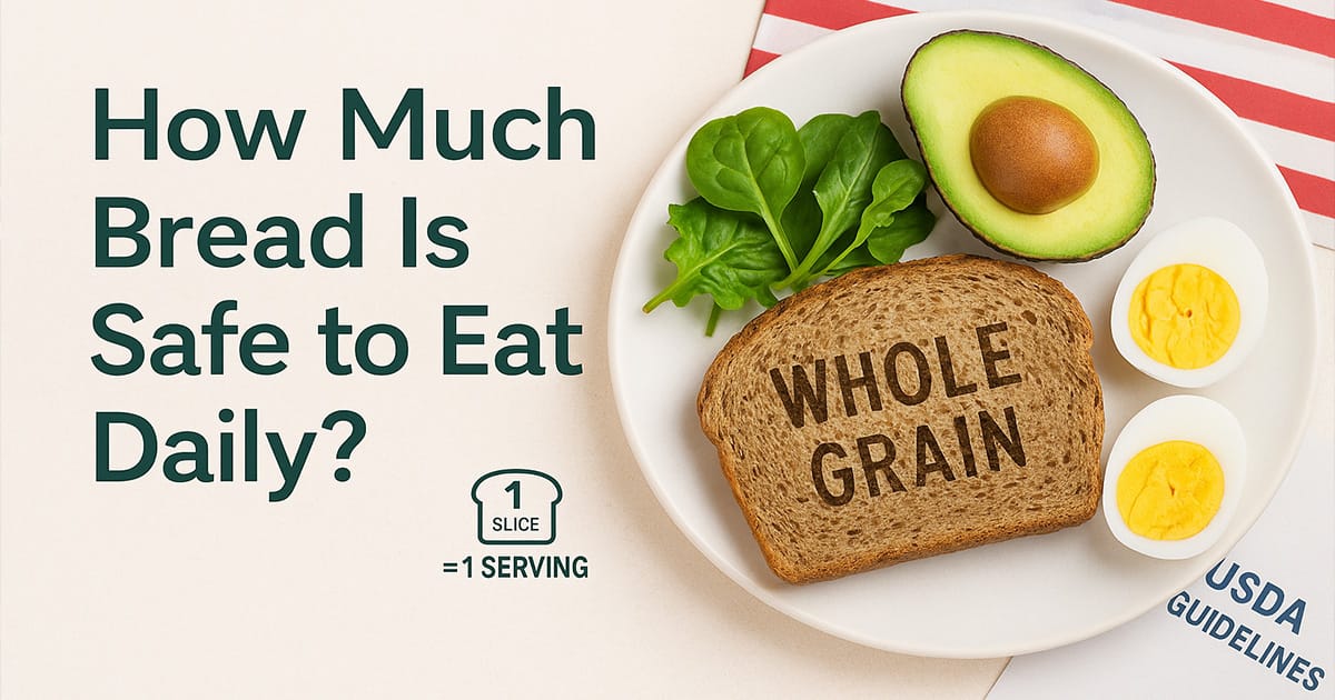 How Much Bread Is Safe to Eat Daily — whole grain bread slices served with eggs and vegetables as part of a balanced meal.